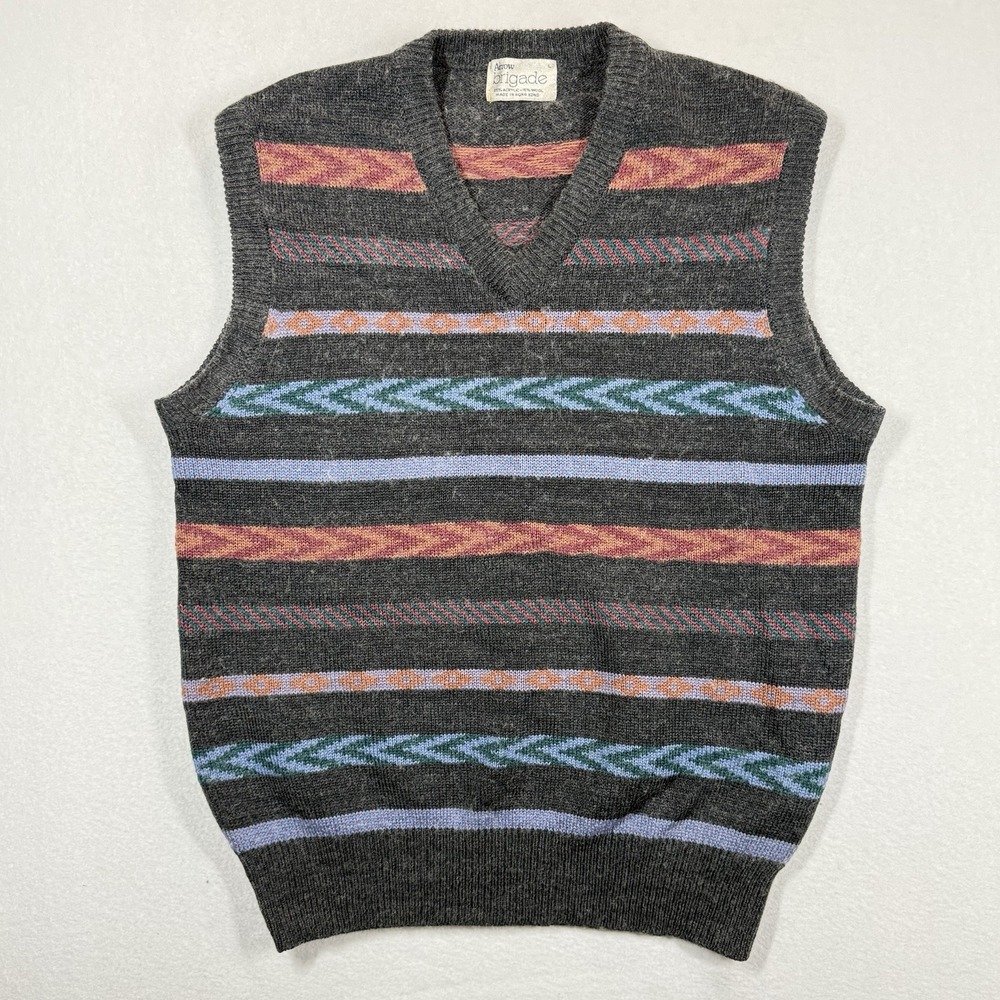 Arrow Brigade Sweater Vest Mens L Vintage 80s Grandpa Knit‎ Old Money Preppy